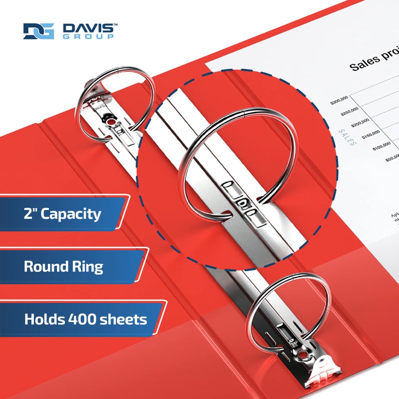 Davis Group Premium Economy 6-Pack 3-Ring Binders for School or Office, Round-Ring Binders, 2 Inch, Red - Image 2